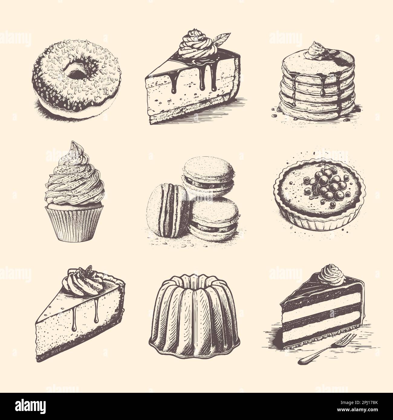 Ensemble De Desserts Croquis P tisserie Sucreries Collection Isol e 
