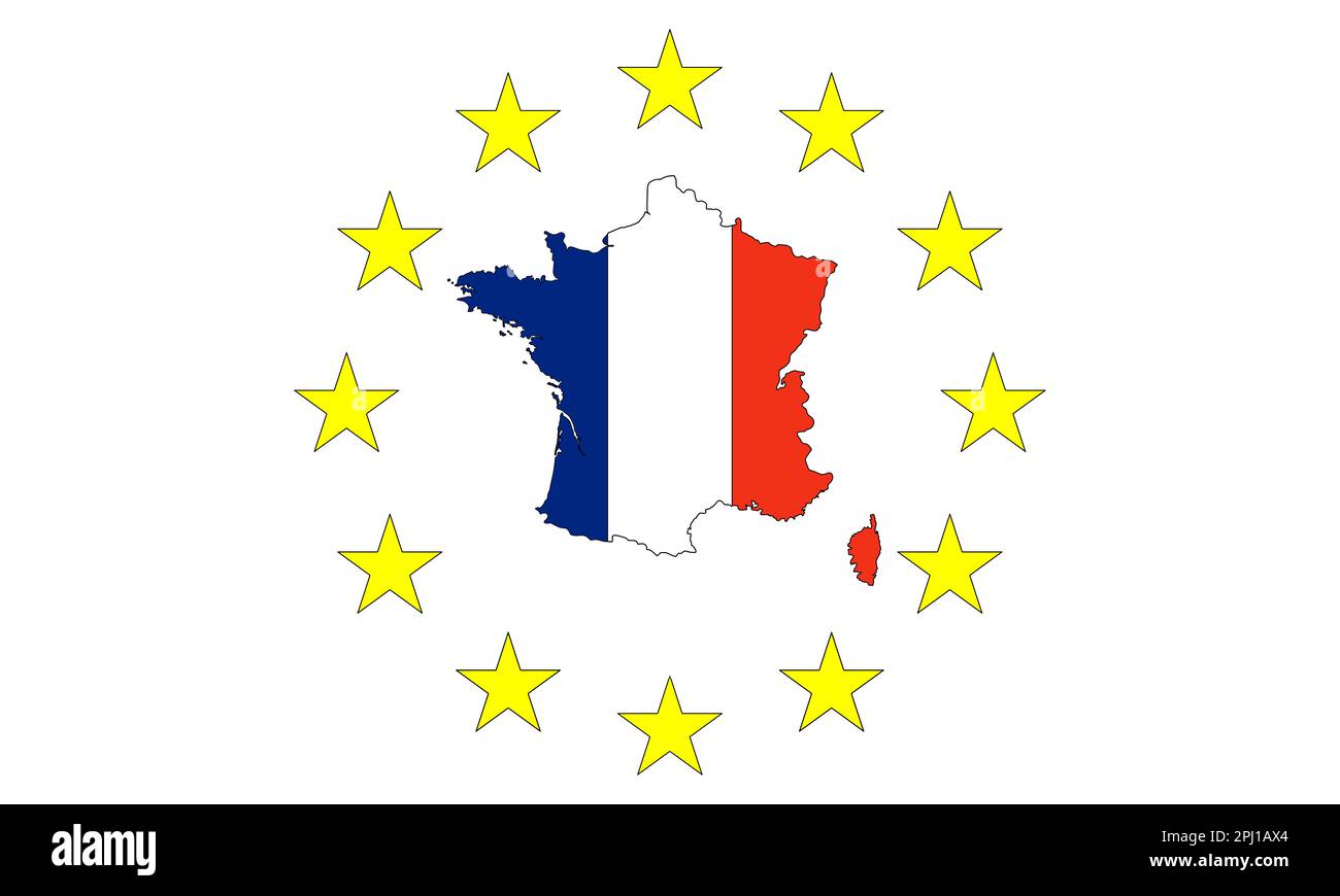 la france, la silhouette de la france et le drapeau tricolore avec des étoiles union européenne la france, la silhouette de la france et le drapeau tricolore avec des étoiles union européenne