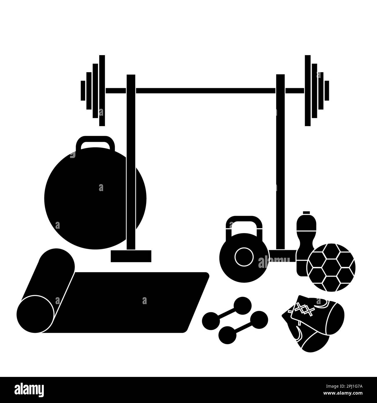 Concept de différents objets de sport en conception plate avec ombres Banque D'Images