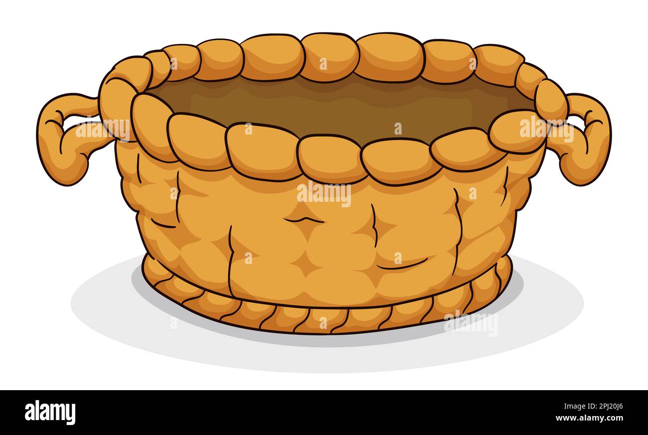 Panier vide et isolé avec poignées en fibre naturelle. Créez des dessins animés et des contours. Illustration de Vecteur