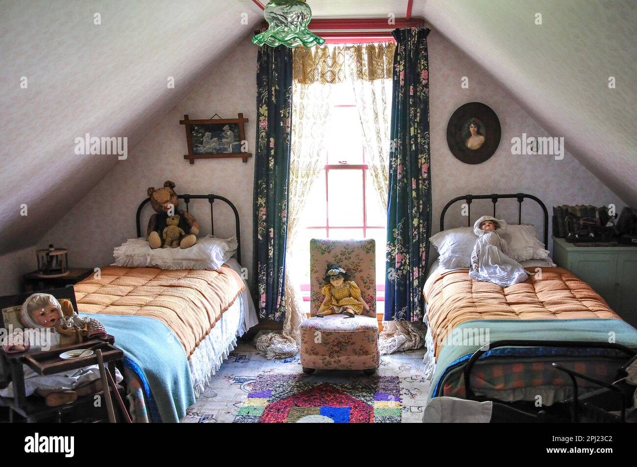 Une chambre mansardée, maison Victorienne, Ferrymead Ferrymead Heritage Park, région, Christchurch, Canterbury, île du Sud, Nouvelle-Zélande Banque D'Images