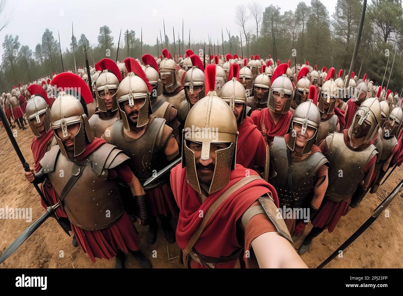 Armée de guerriers anciens font le selfie photographie sur le champ de
