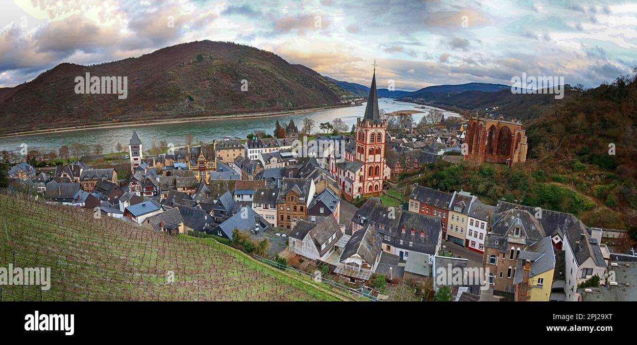 Bacharach (Bacharach am Rhein), de Postenturm, district de Mayence-Bingen, Allemagne, en direction du sud Banque D'Images