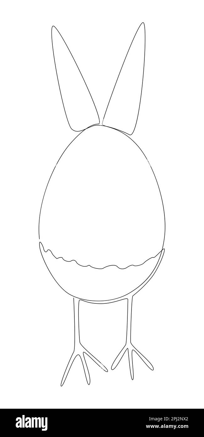 Une ligne continue d'oeufs de Pâques avec des oreilles de lapin et des pattes de poulet. Concept de vecteur d'illustration à trait fin. Dessin de contour idées créatives. Illustration de Vecteur