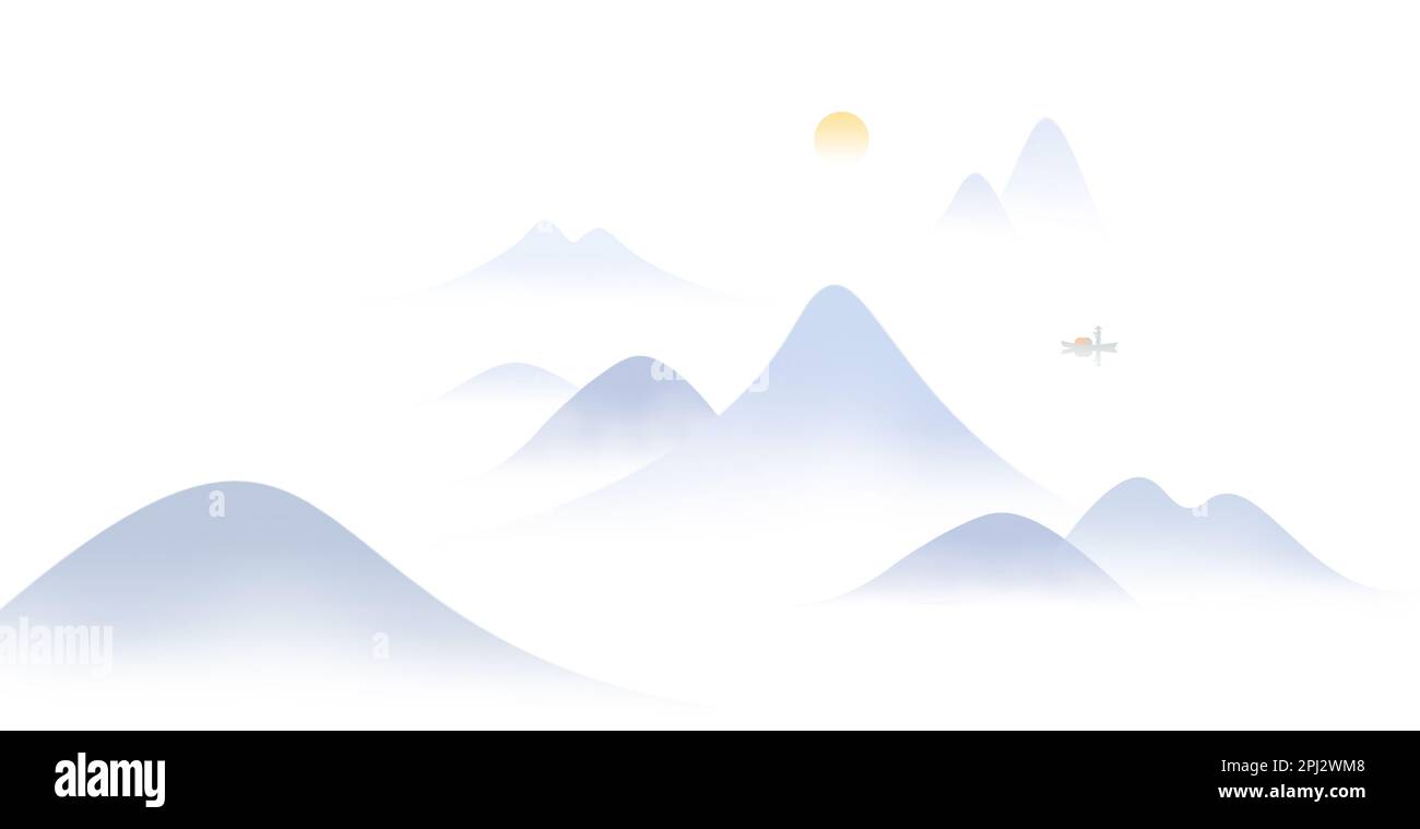 Peinture à l'encre chinoise moderne au pays des merveilles du monde Banque D'Images