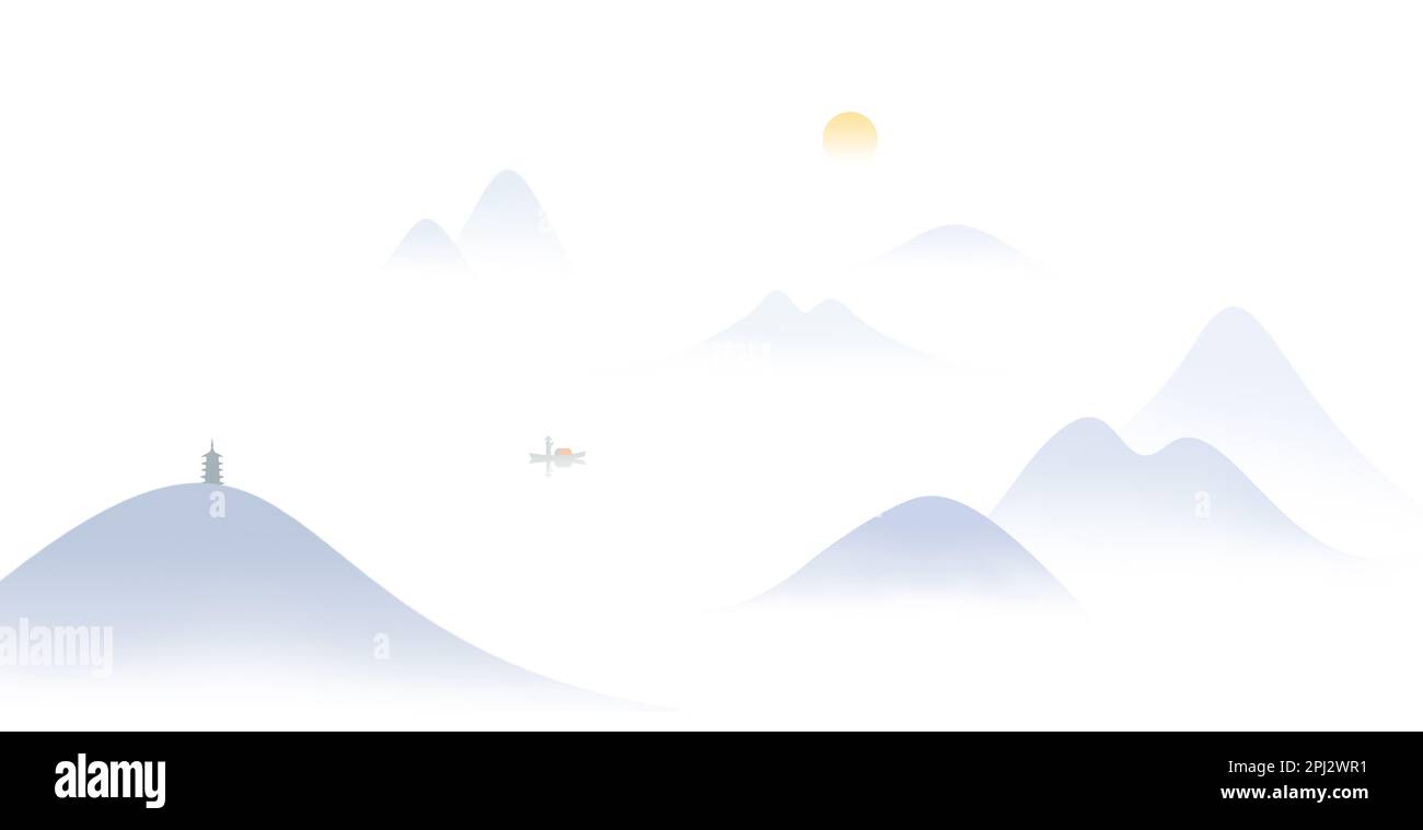 Peinture à l'encre chinoise moderne au pays des merveilles du monde Banque D'Images