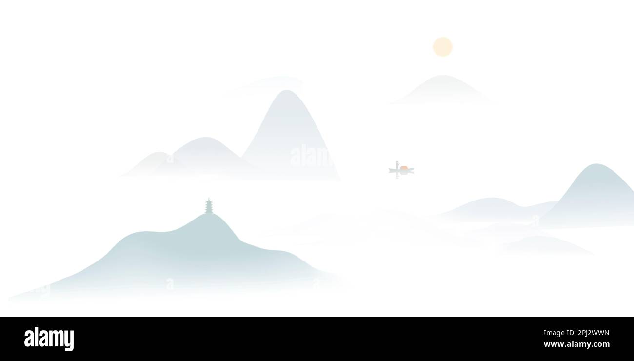 Peinture à l'encre chinoise moderne au pays des merveilles du monde Banque D'Images