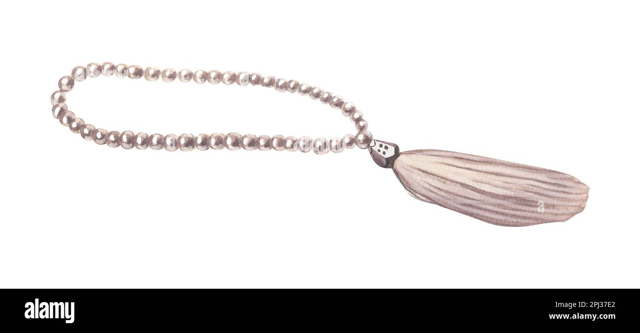 Rosaire de prière musulmane aquarelle. Illustration dessinée à la main isolée sur fond blanc. Parfait pour le jour de fête islamique ramadan kareem, eid al fitr Banque D'Images