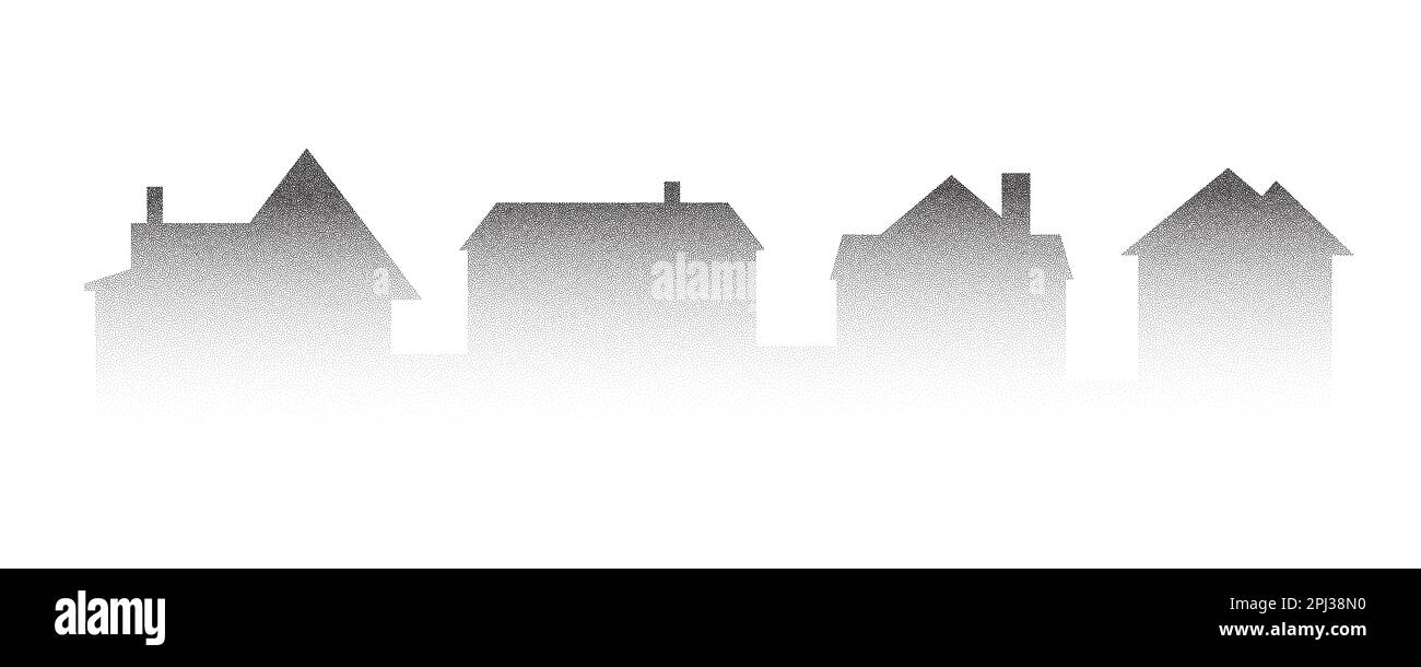 Les maisons de quartier offrent un paysage panoramique. Bâtiments dessinant une silhouette avec un dégradé en pointillés. Illustration vectorielle minimaliste. Illustration de Vecteur