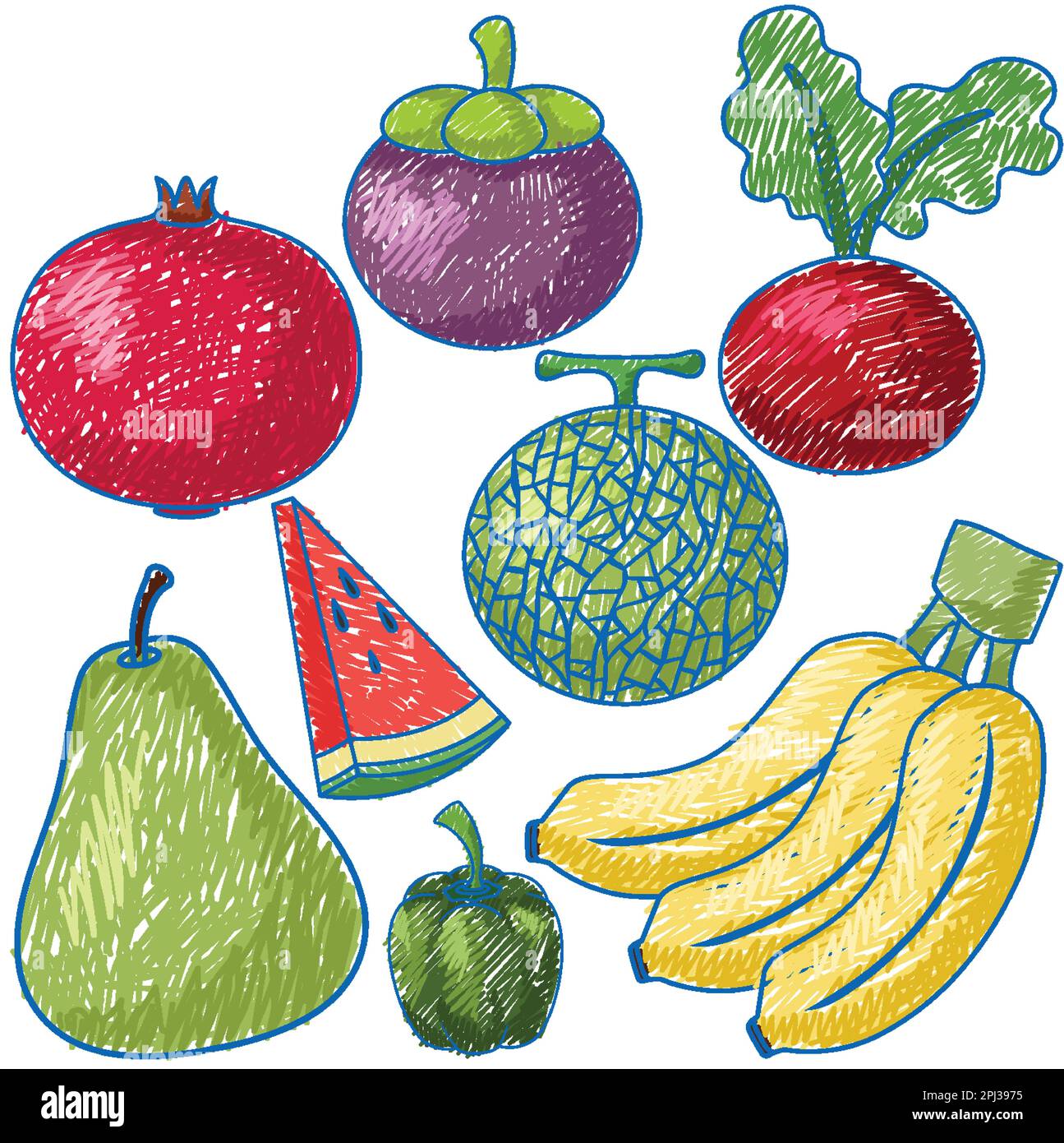 Illustration de style simple pour les fruits et légumes en couleur crayon Illustration de Vecteur