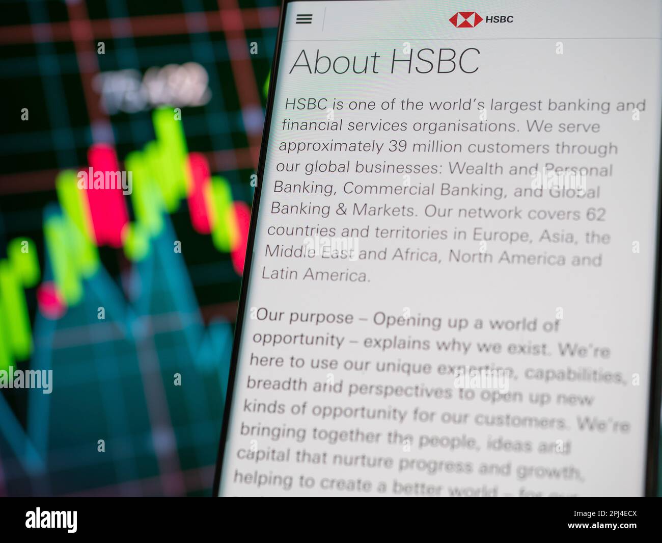 Galati, Roumanie - 30 mars 2023: Banque HSBC stock: Naviguer dans les hauts et les bas du marché Banque D'Images