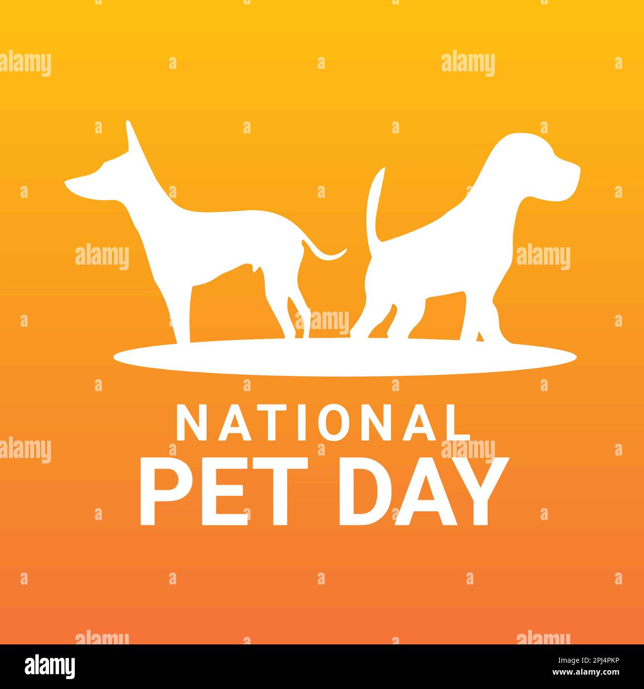 Journée nationale des animaux de compagnie. Silhouette de chien et texte sur fond orange. Illustration vectorielle. Illustration de Vecteur