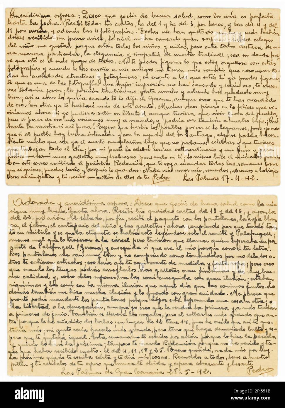 Itterbeck, Allemagne - 31 mars 2023 lettres de 1942 écrites en espagnol de la Palma. Les recherches sur Internet montrent que l'écrivain est une victime du Fran Banque D'Images