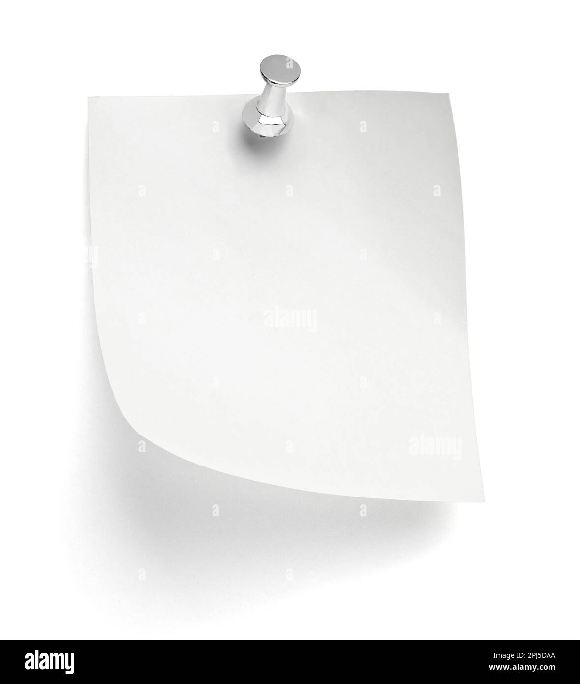 gros plan d'un papier note avec une épingle sur fond blanc Banque D'Images