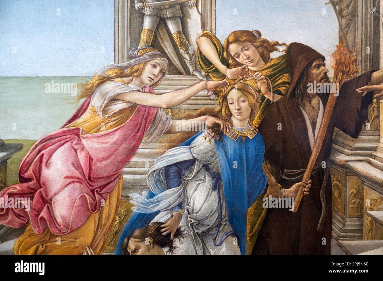 Détails de la « calomnie des Apelles » de Botticelli, 1494–95, dans les Offices, Florence Banque D'Images
