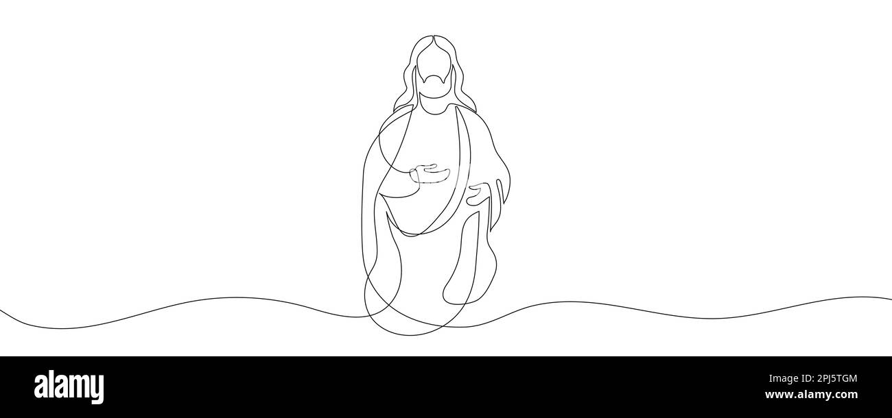 Dessin continu de Jésus-Christ, fils de Dieu, illustration biblique de pâques. Illustration de Vecteur
