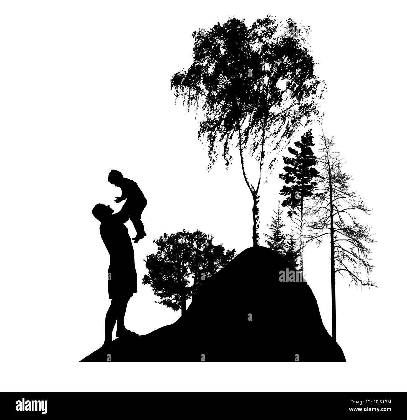 Silhouette d'un père tenant un enfant dans ses bras dans la nature. Illustration vectorielle Illustration de Vecteur