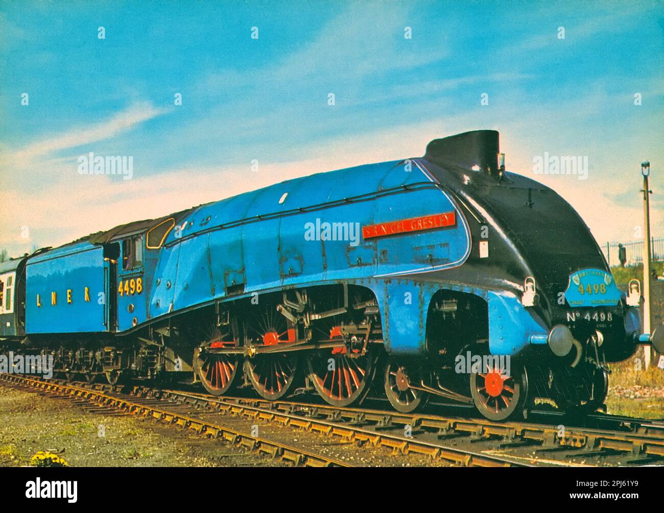 London North Eastern Railways train à vapeur de classe A4 profilé du Pacifique introduit en 1935 par Sir Nigel Gresley, comme illustré ici. Le train jumeau Mallard détient le record du train à vapeur le plus rapide qui voyage à 126mph Banque D'Images