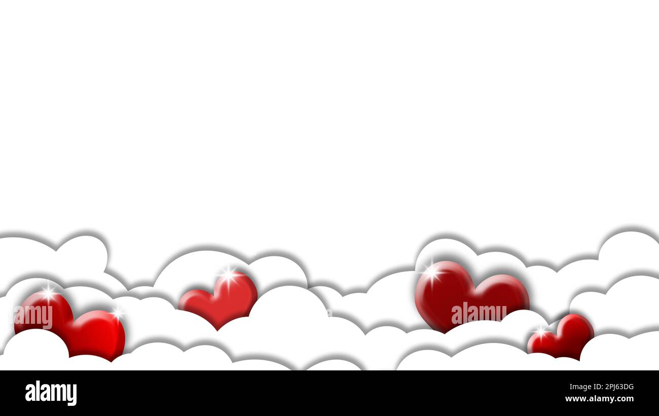 Le fond de la Saint-Valentin avec les coeurs et les nuages. Banque D'Images