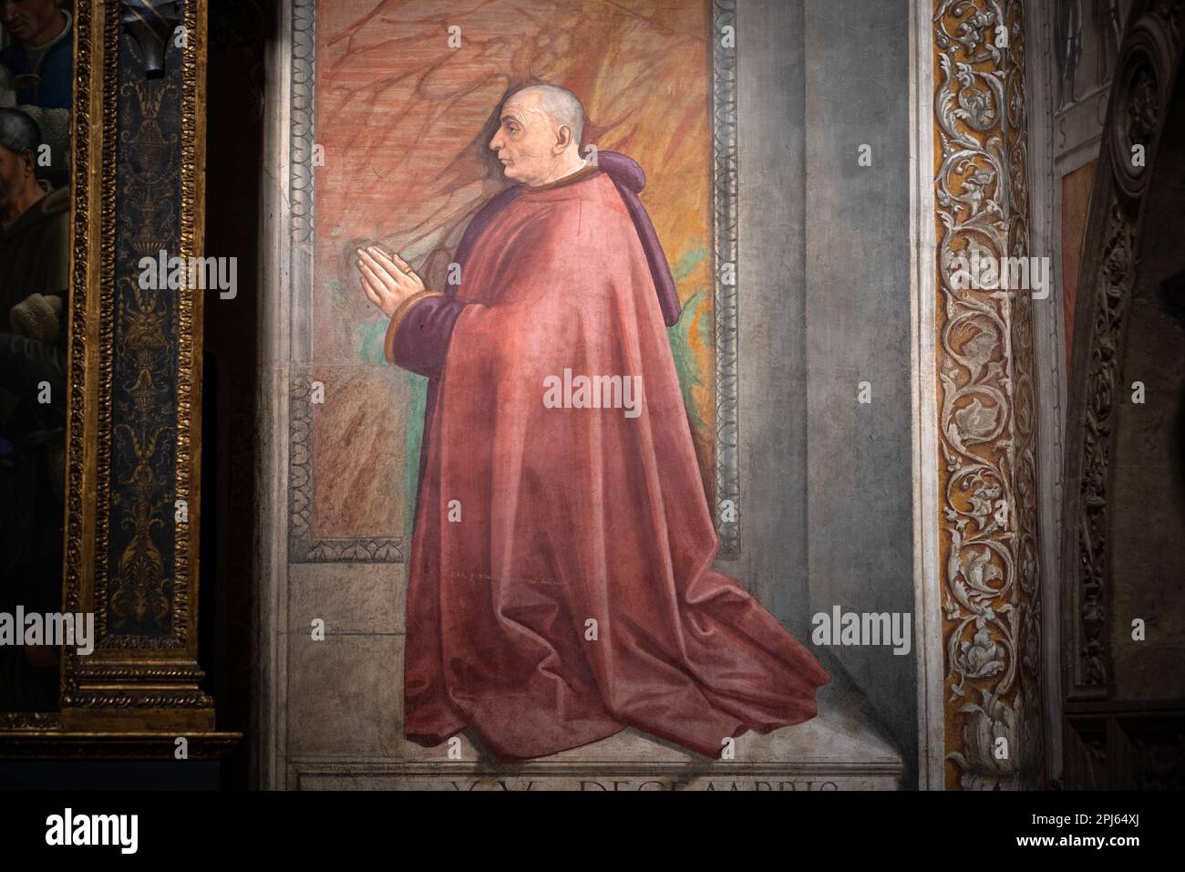 Portraits de Francesco Sassetti, banquier de Médicis et de sa femme, Nera Corsi, dans la chapelle de Sassetti, église Santa Trinita, Florence Banque D'Images