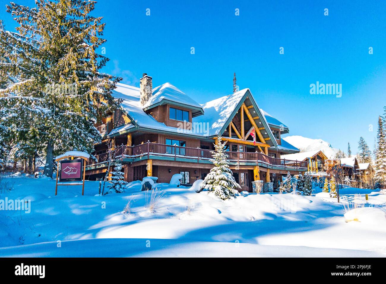 Le légendaire hôtel de ski Vagabond Lodge, Kicking Horse près de Golden, Colombie-Britannique, Canada Banque D'Images