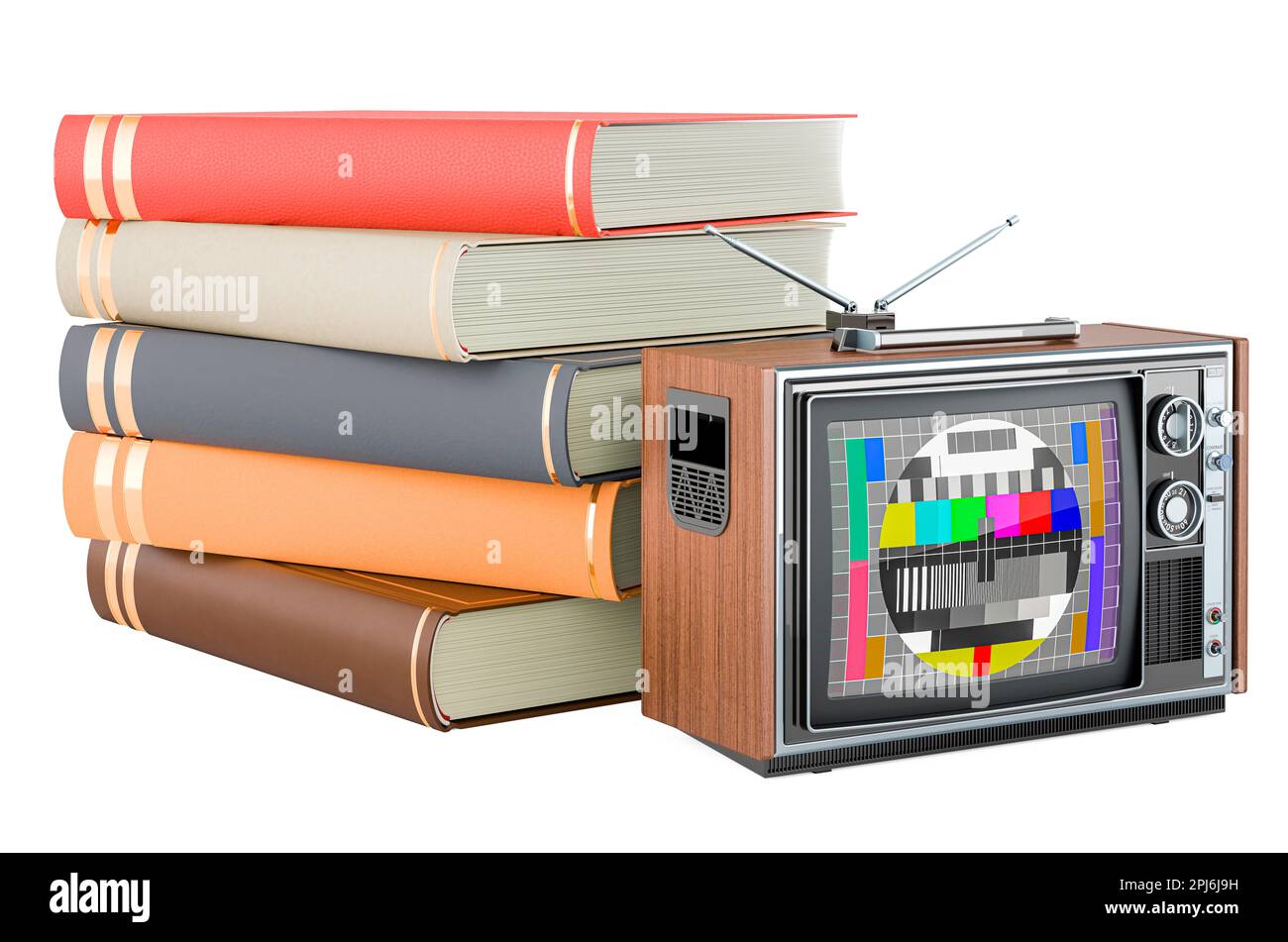 Livres avec téléviseur, 3D rendu isolé sur fond blanc Banque D'Images Livres avec téléviseur, 3D rendu isolé sur fond blanc Banque D'Images