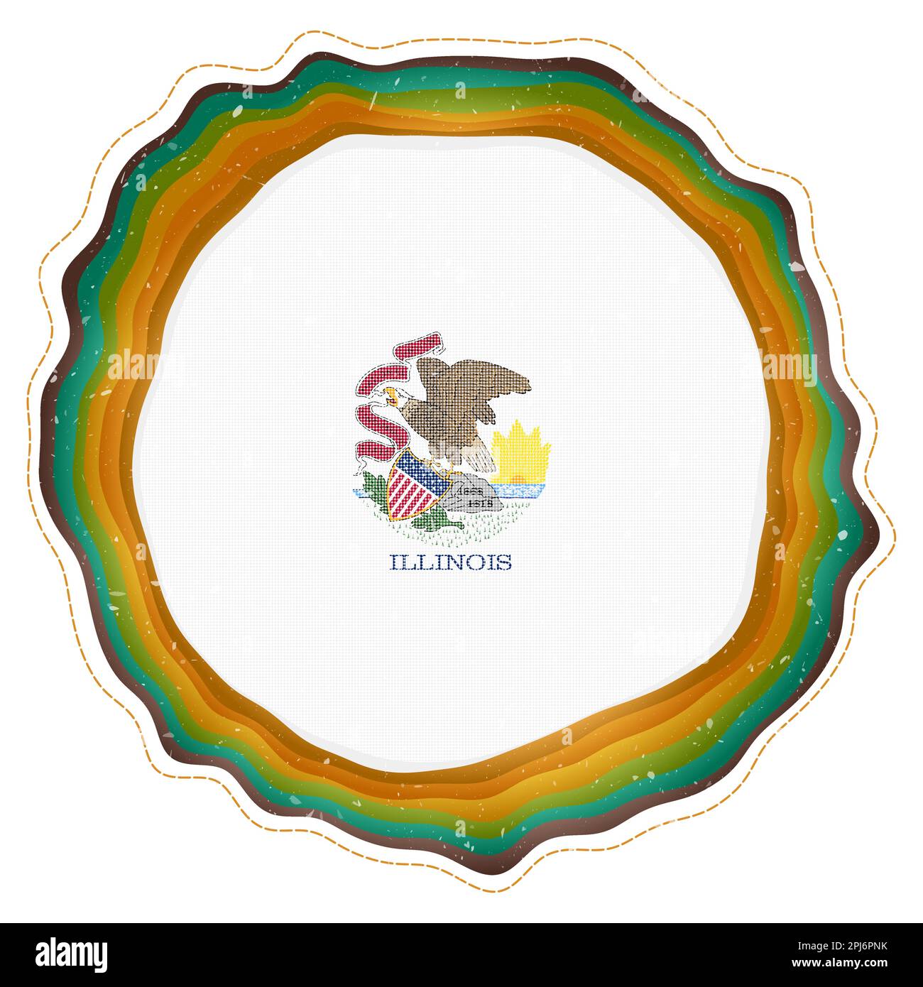 Drapeau de l'Illinois dans le cadre. Badge de l'état américain. Panneau circulaire en couches autour du drapeau de l'Illinois. Illustration vectorielle impressionnante. Illustration de Vecteur
