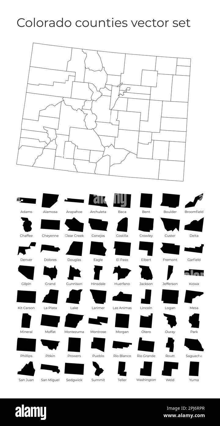 Carte Colorado avec les formes des régions. Carte vectorielle vierge de l'état des États-Unis avec les comtés. Frontières de l'état américain pour votre infographie. Illustration de Vecteur