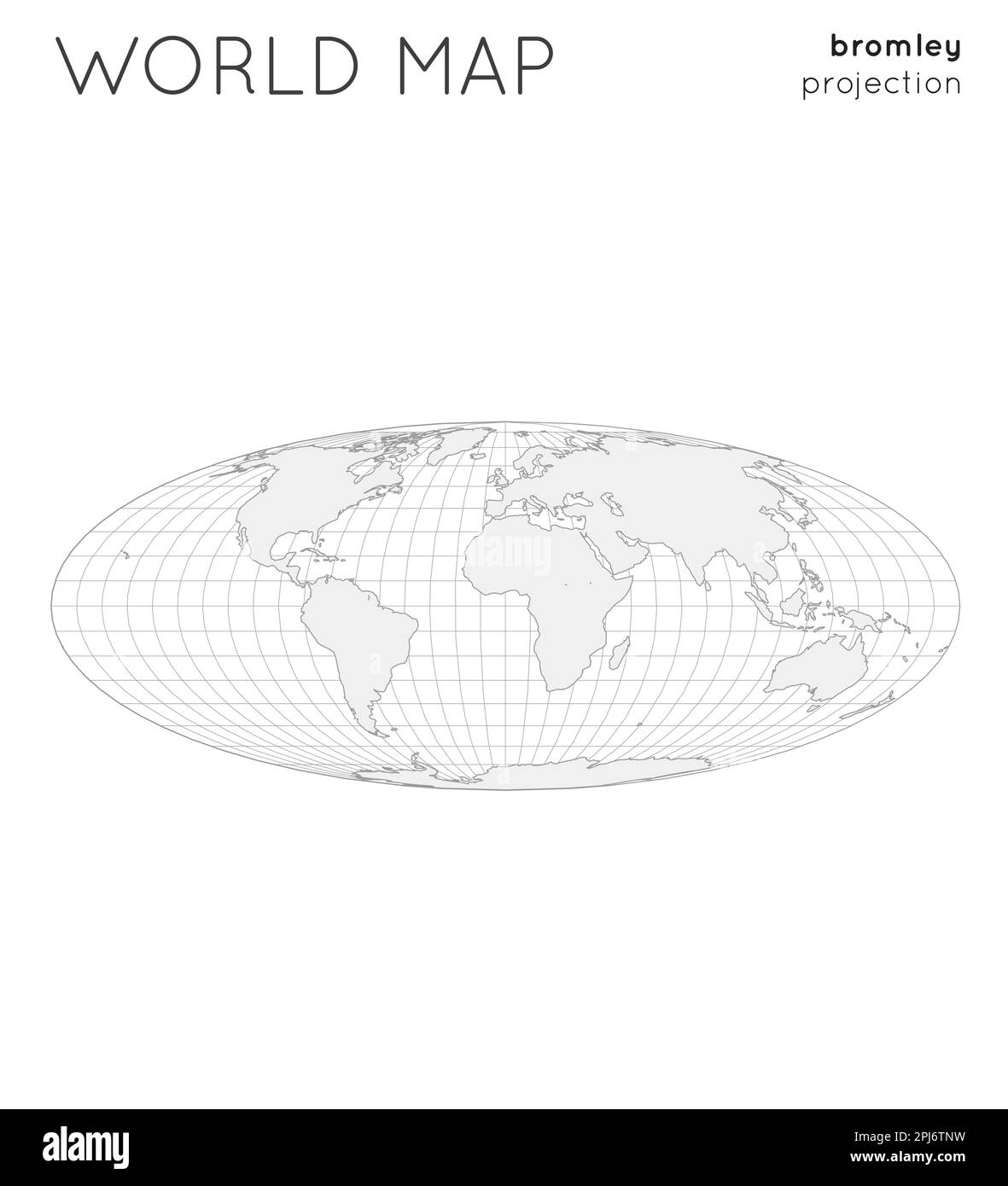 Carte du monde. Globe en projection Bromley, avec un style de lignes de réticule. Illustration vectorielle de contour. Illustration de Vecteur