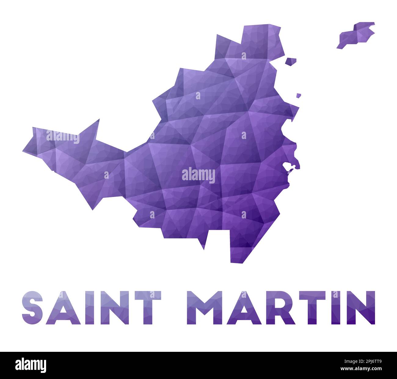Plan de Saint Martin. Illustration basse poly de l'île. Motif géométrique violet. Illustration vectorielle polygonale. Illustration de Vecteur