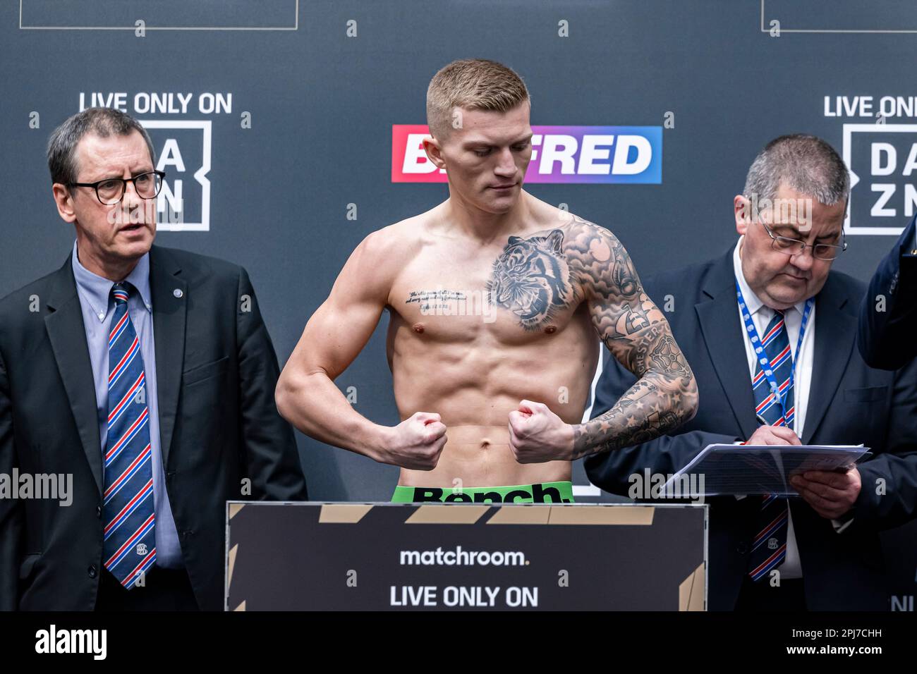 Londres, Royaume-Uni. 31st mars 2023. Campbell Hatton pèse lors de Joshua vs Franklin + undercard Weigh-in à Westfield Londres, Londres, Royaume-Uni vendredi, 31 mars 2023 à LONDRES, ANGLETERRE. Credit: Taka G Wu/Alay Live News Banque D'Images