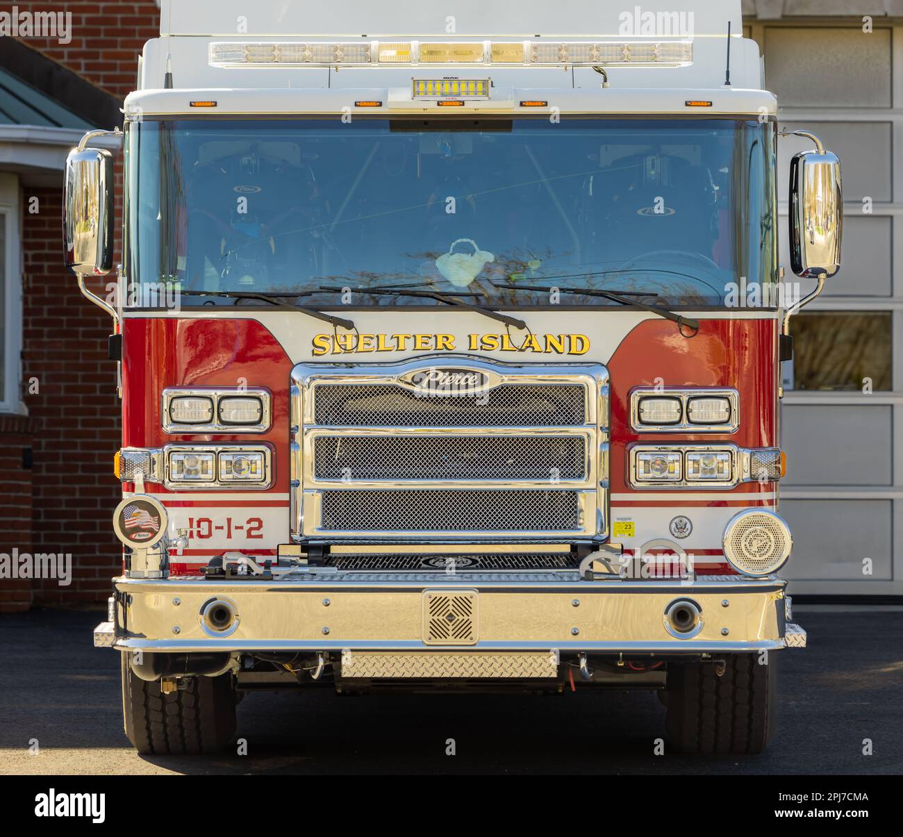 Vue avant d'un camion d'incendie Shelter Island au centre Banque D'Images