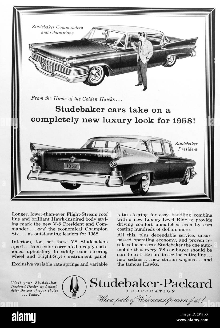 Studebaker-Packard Hawks, publicité de wagons dans un magazine NatGeo, janvier 1958 Banque D'Images