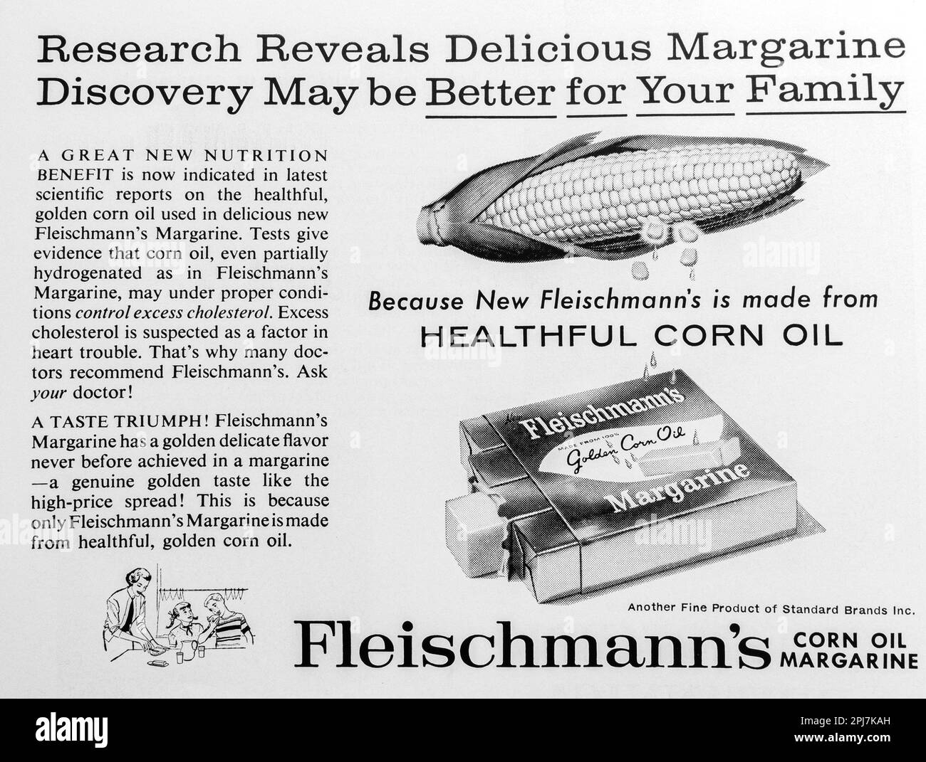 Publicité sur la margarine à l'huile de maïs de Fleischmann dans un magazine NatGeo, novembre 1959 Banque D'Images