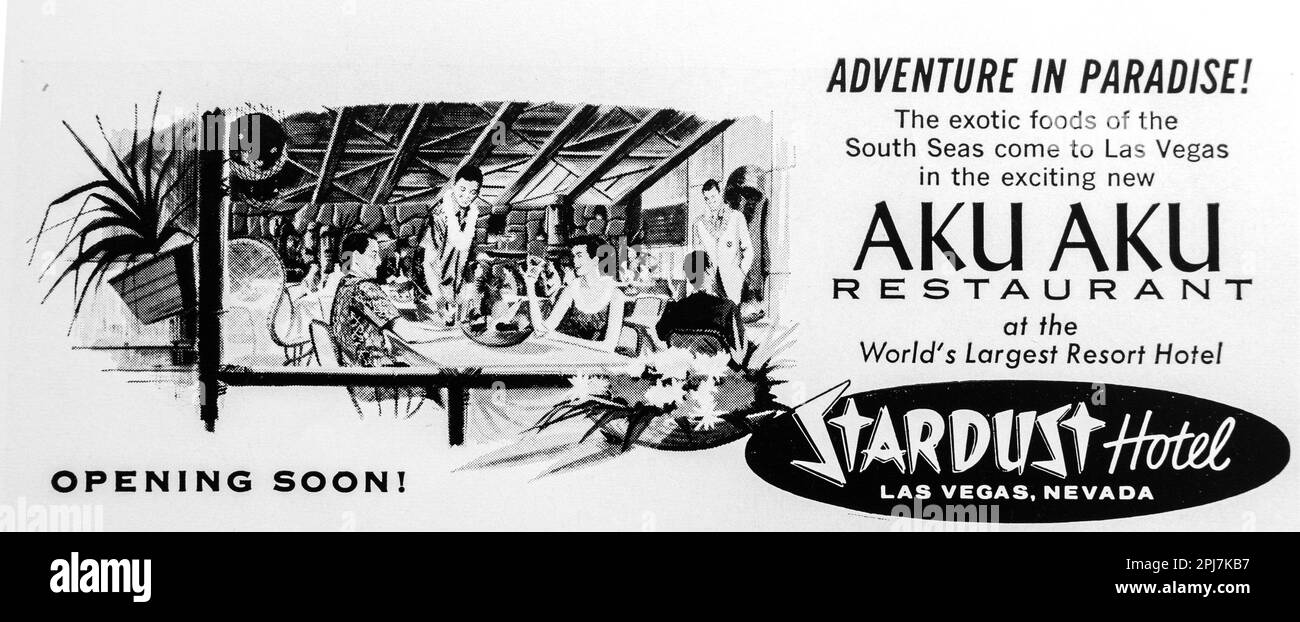 Stardust Hotel Aku Aku restaurant las Vegas Nevada Hotel annonce d'ouverture dans un magazine NatGeo, novembre 1959 Banque D'Images