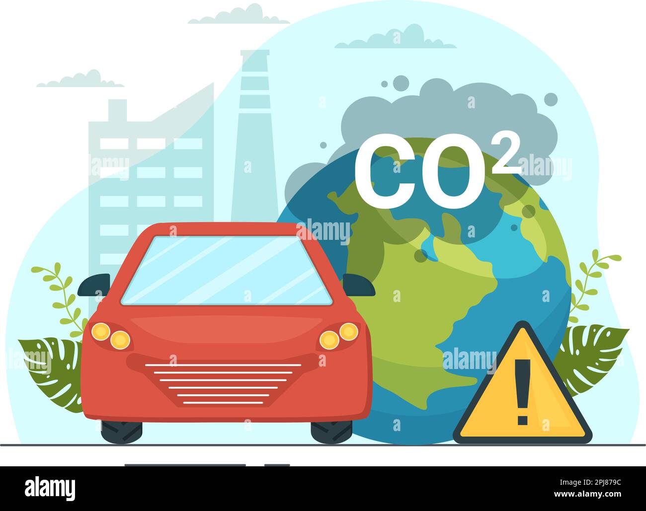 Dioxyde de carbone ou illustration de CO2 pour sauver la planète Terre du changement climatique en raison de la pollution des usines et des véhicules dans des modèles dessinés à la main Illustration de Vecteur