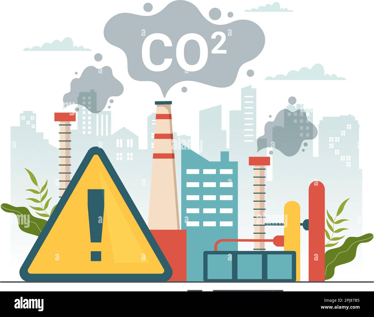 Dioxyde de carbone ou illustration de CO2 pour sauver la planète Terre du changement climatique en raison de la pollution des usines et des véhicules dans des modèles dessinés à la main Illustration de Vecteur