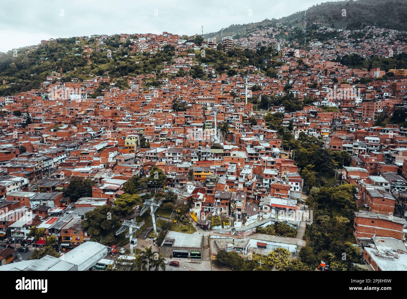 Photo aérienne de Drone du quartier de comuna à Medellin, Colombie Banque D'Images