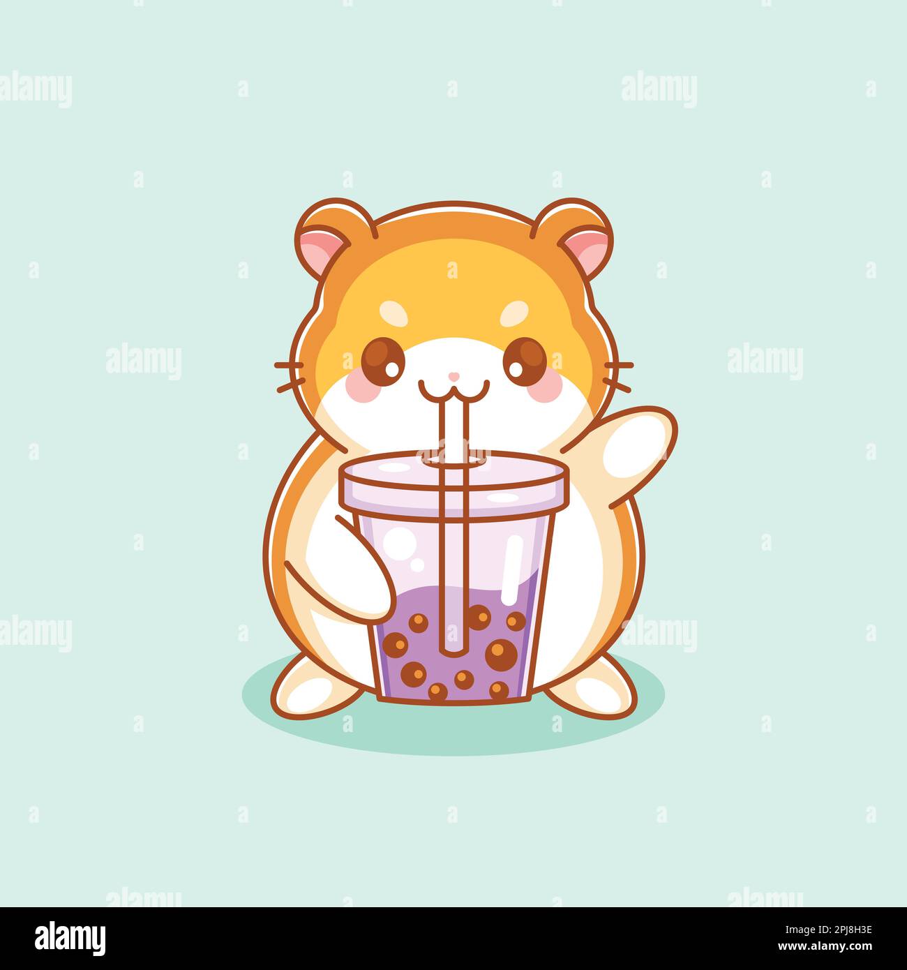 Mignon hamster buvant thé caricature Illustration de Vecteur