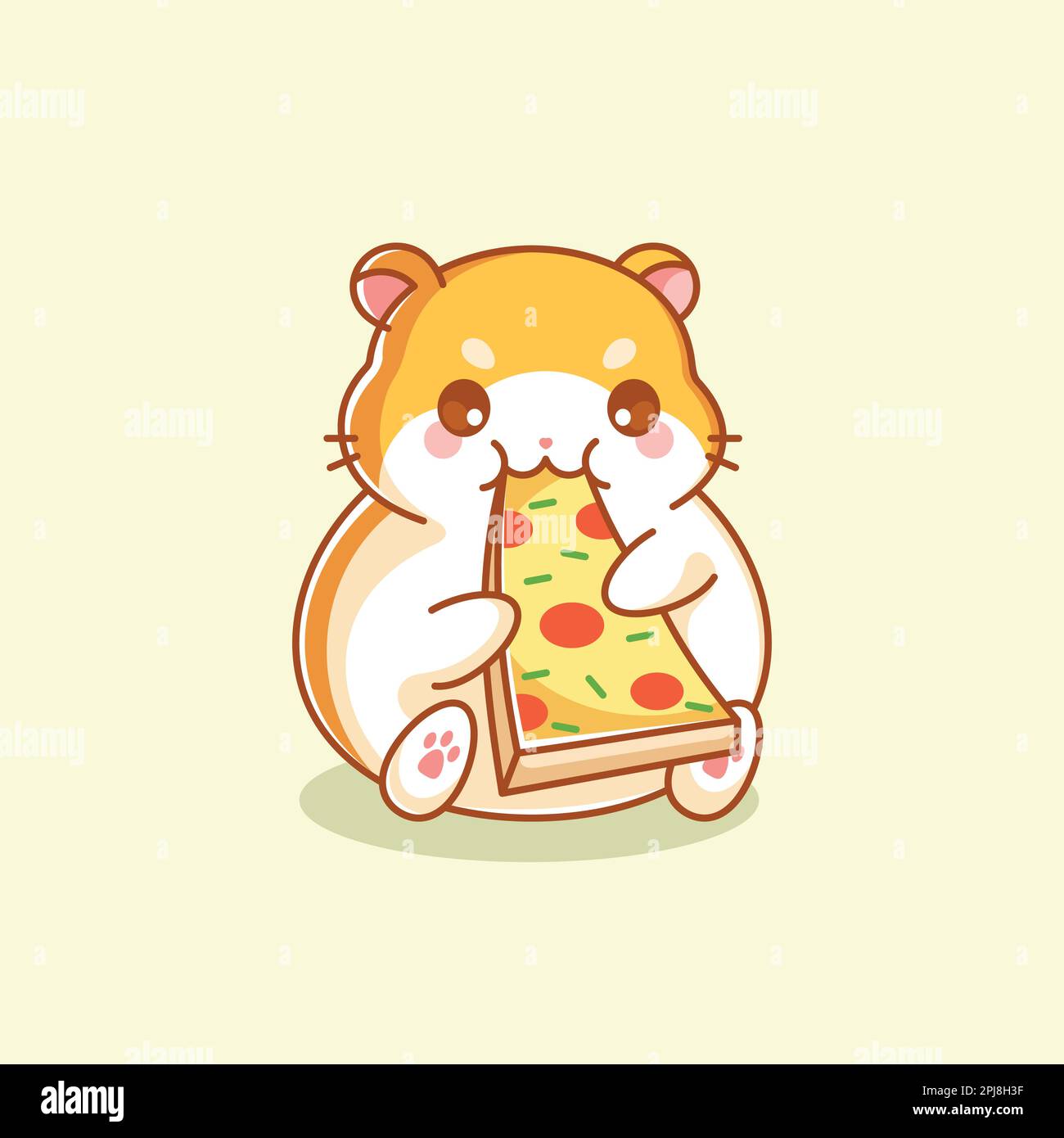 Mignon hamster mangeant pizza dessin animé Illustration de Vecteur