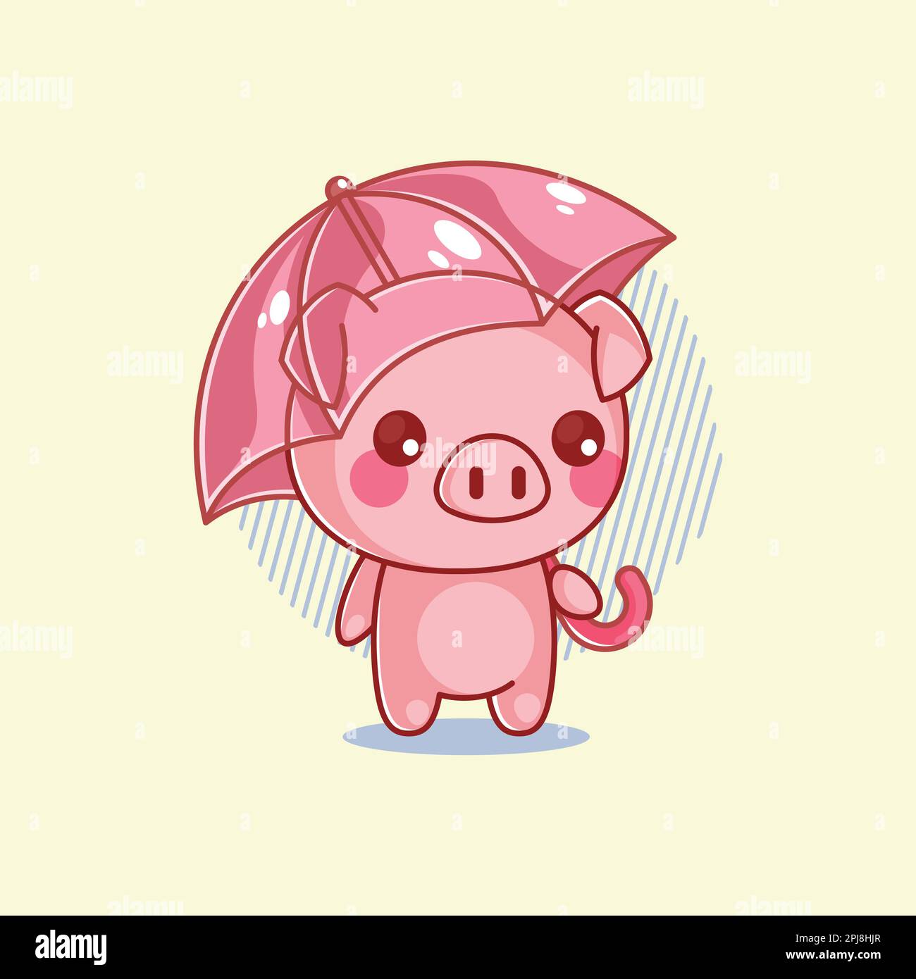 Mignon cochon avec un parapluie dans la bande dessinée de pluie Illustration de Vecteur