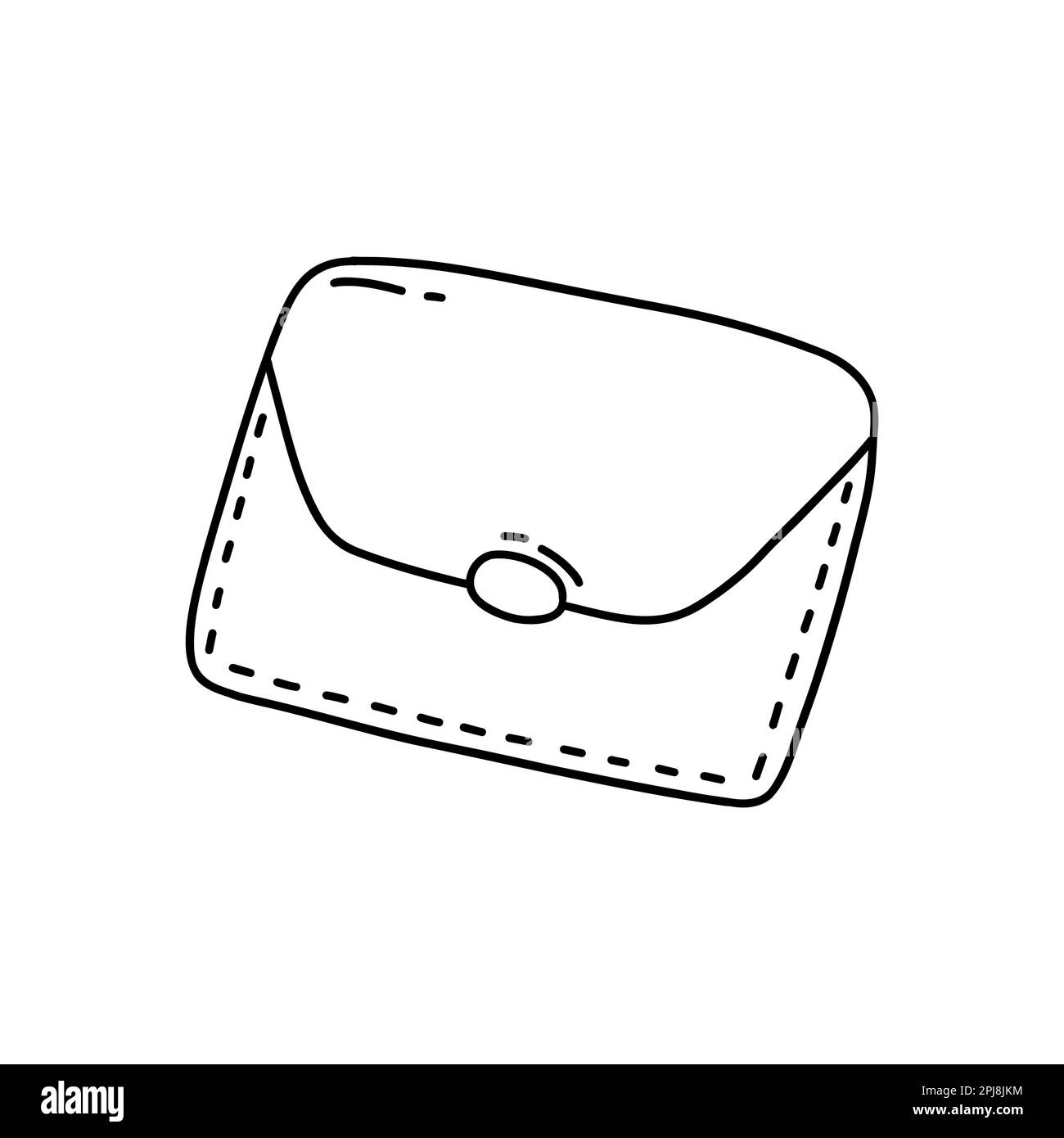 Portefeuille avec argent. Petite porte-monnaie. Stockage de l'argent. Illustration noire et blanche vectorielle isolée Doodle dessiné à la main Illustration de Vecteur