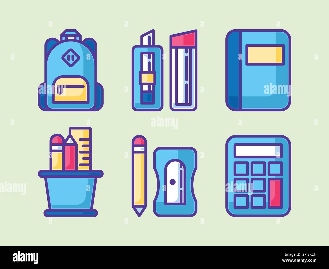 Mignon papeterie fournitures d'école dessin animé Illustration de Vecteur