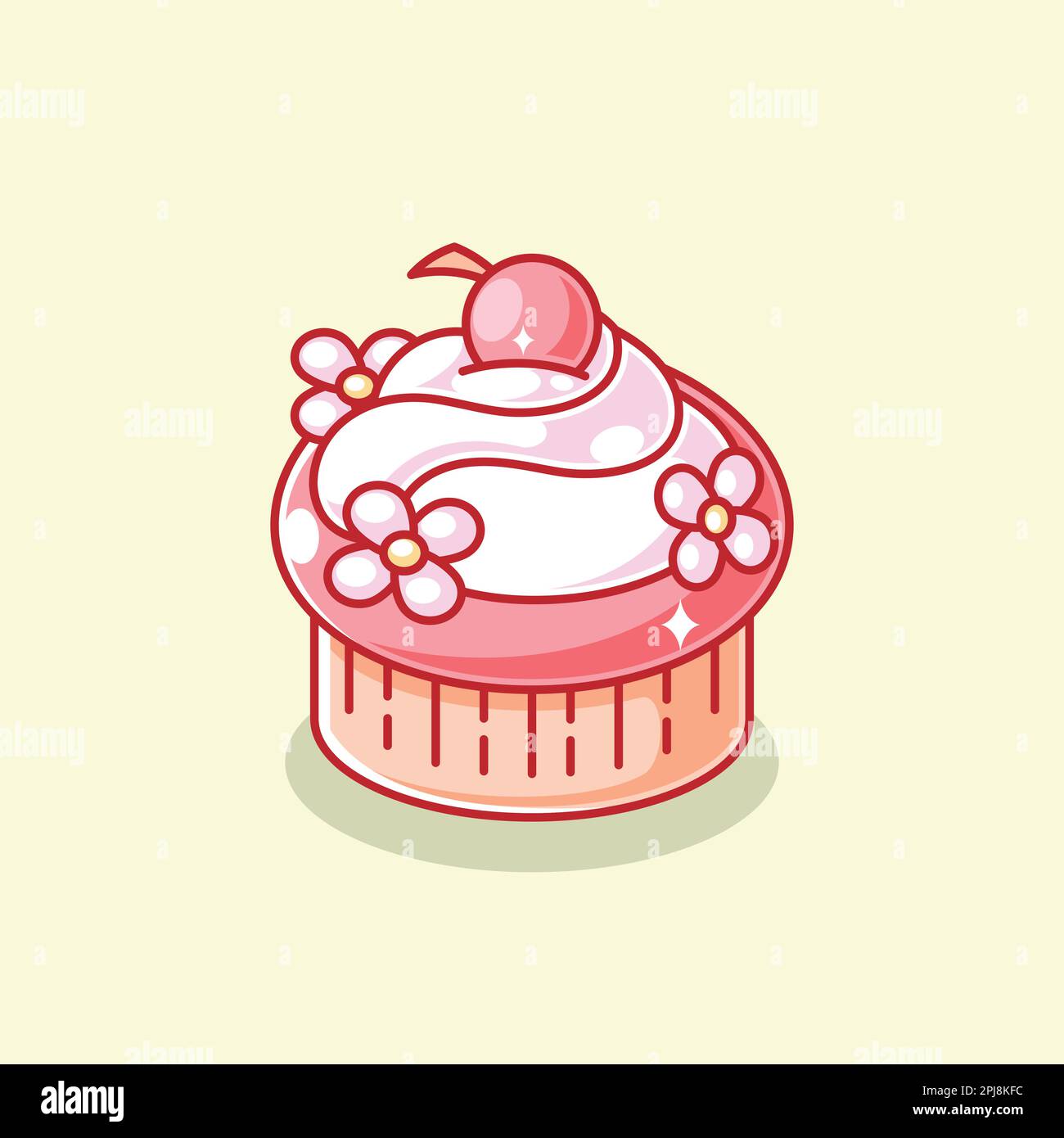 Gâteau rose avec une cerise sur le dessus Illustration de Vecteur