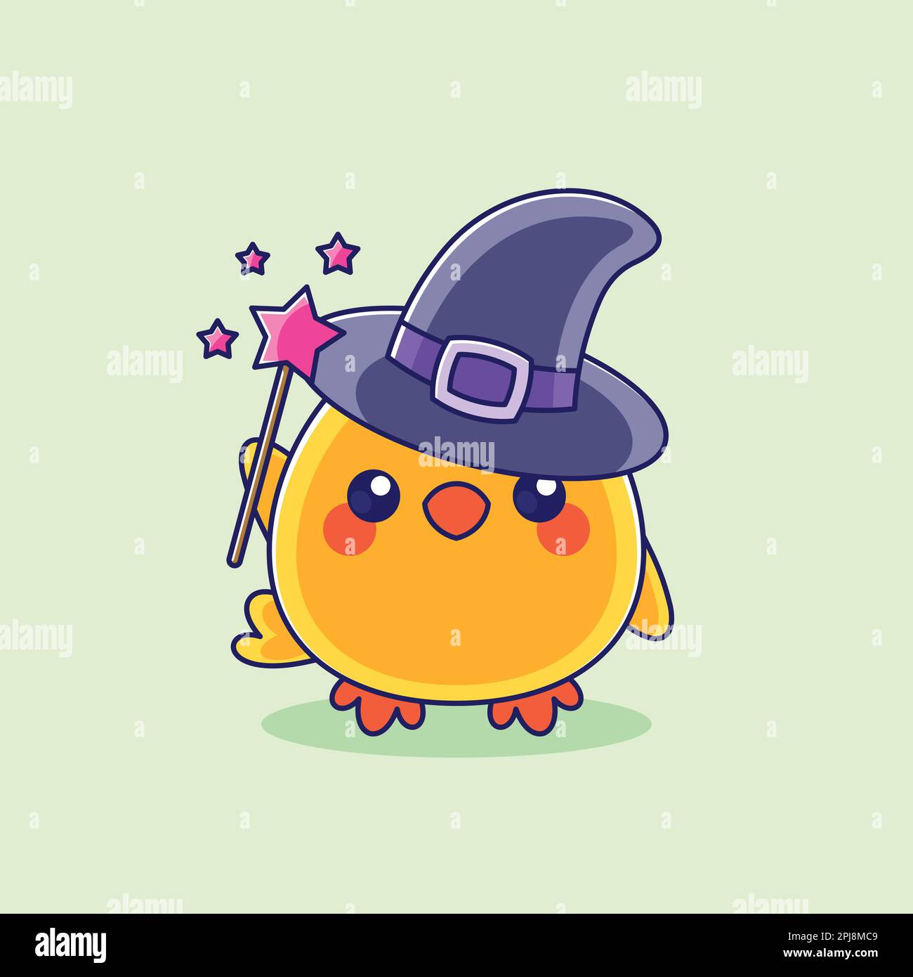 Mignon poussin assistant tenant une baguette magique Illustration de Vecteur