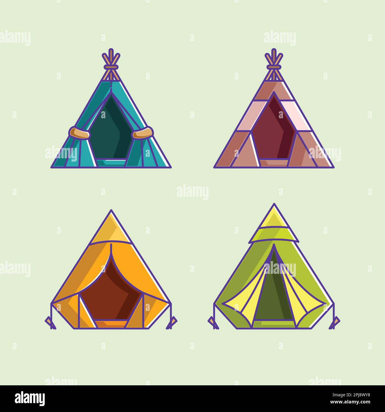 Ensemble de différentes tentes de dessin animé coloré Illustration de Vecteur