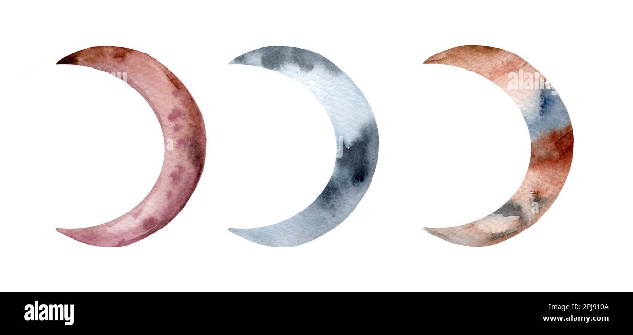 Croissant de lune aquarelle peinte à la main. Design magique pour l'impression sur textiles, emballages, cartes postales, affiches, couvertures. isolé sur fond blanc. AST Banque D'Images