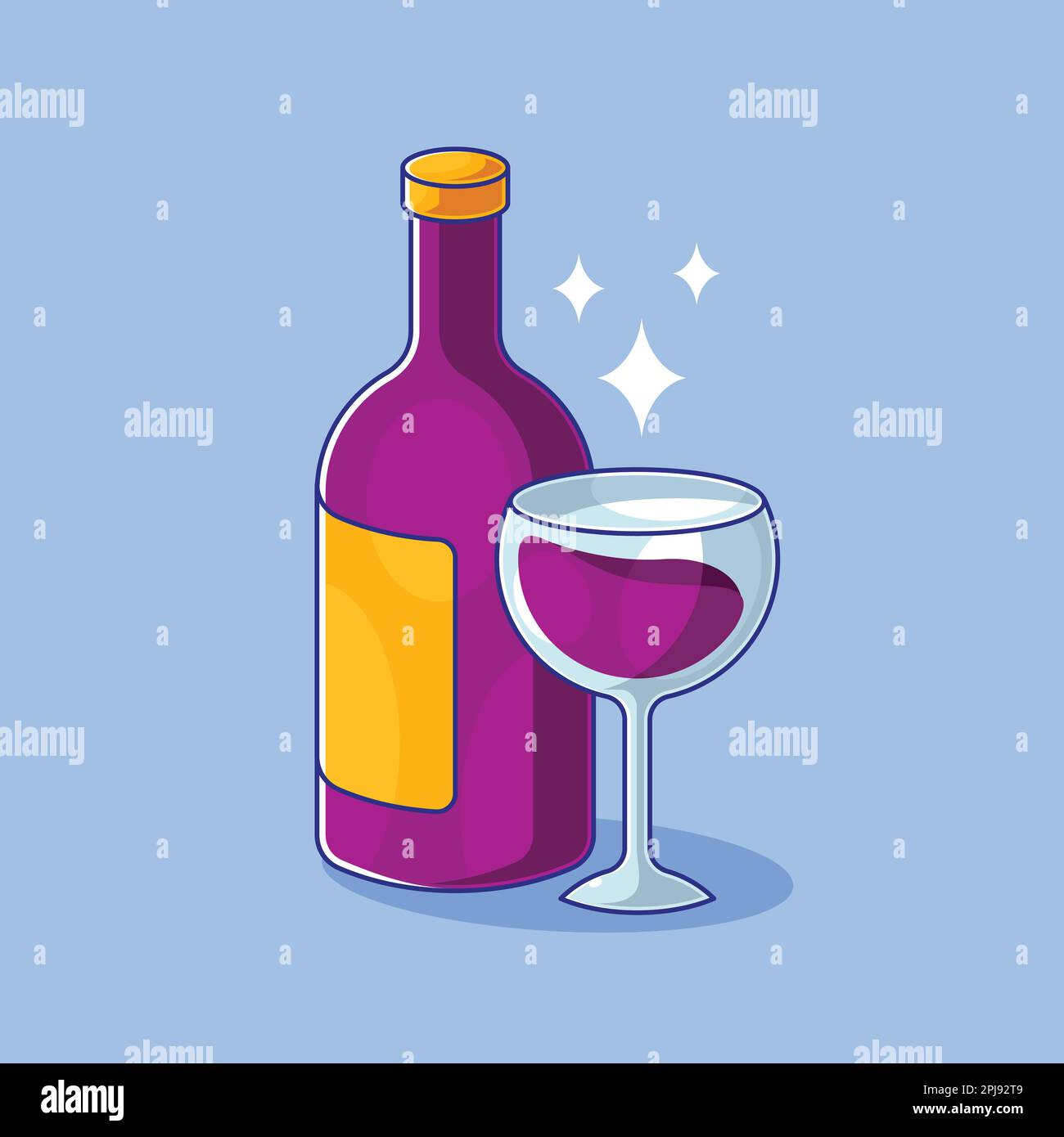 Verre de vin rouge et dessin animé d'une bouteille Illustration de Vecteur