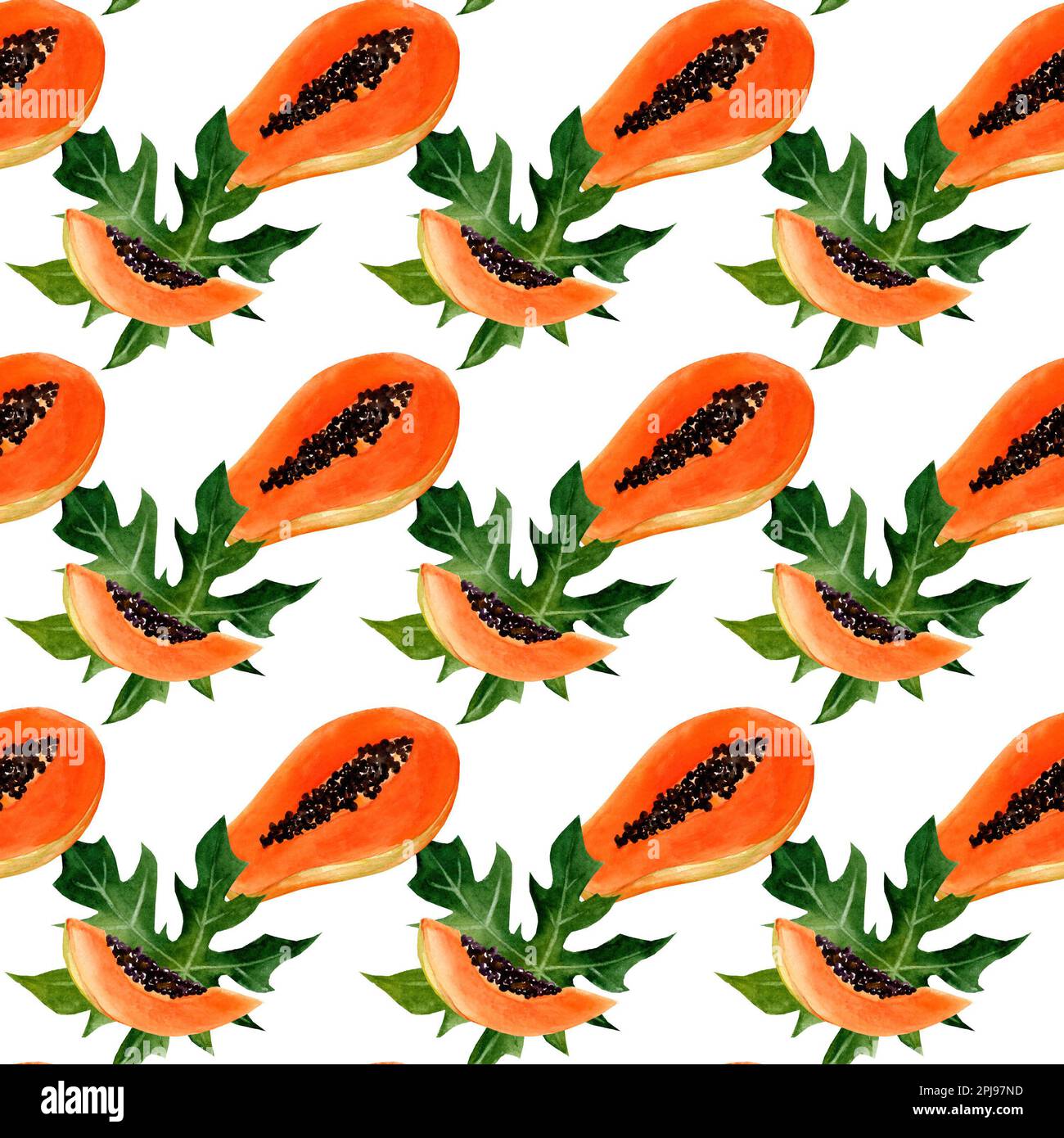Motif aquarelle sans couture de feuilles de papaye et de fruits. motif tropical pour tissu et papier Banque D'Images