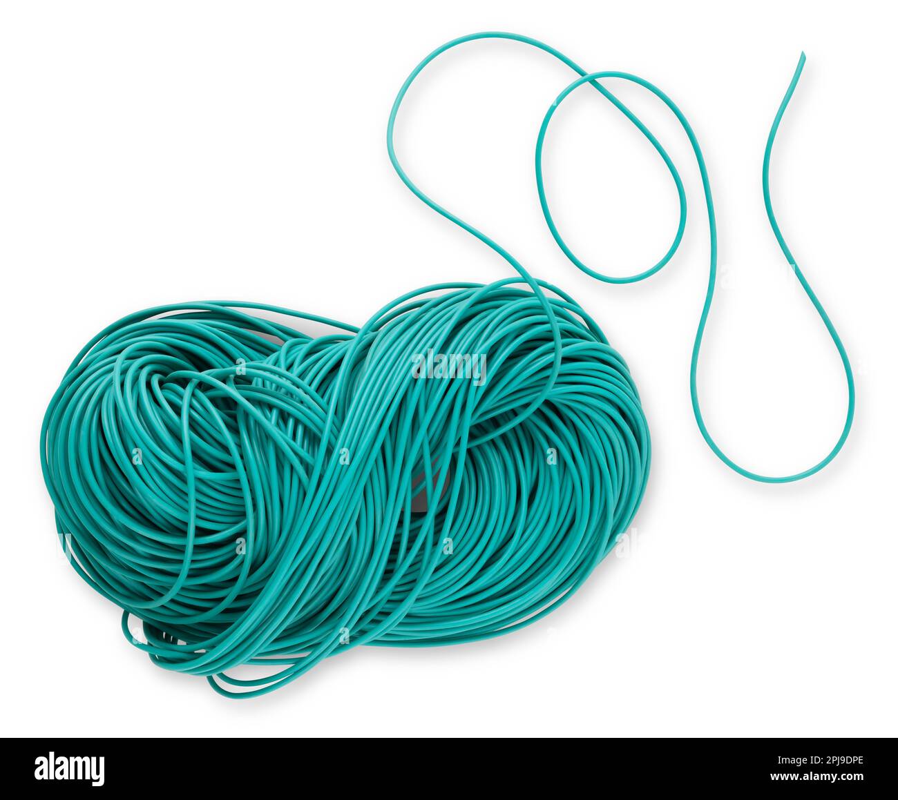 Ruban de jardin en plastique pour attacher et fixer les plantes, travail de jardin potager. Ensemble de caoutchouc cordon pour élaguer de vignoble ou d'arbre fruitier, vue de dessus isolat Banque D'Images